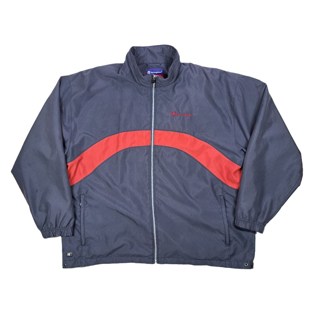 Vintage Champion Full Zip Track Jacket Mens 2XL Blue Red Logo Windbreaker 90s